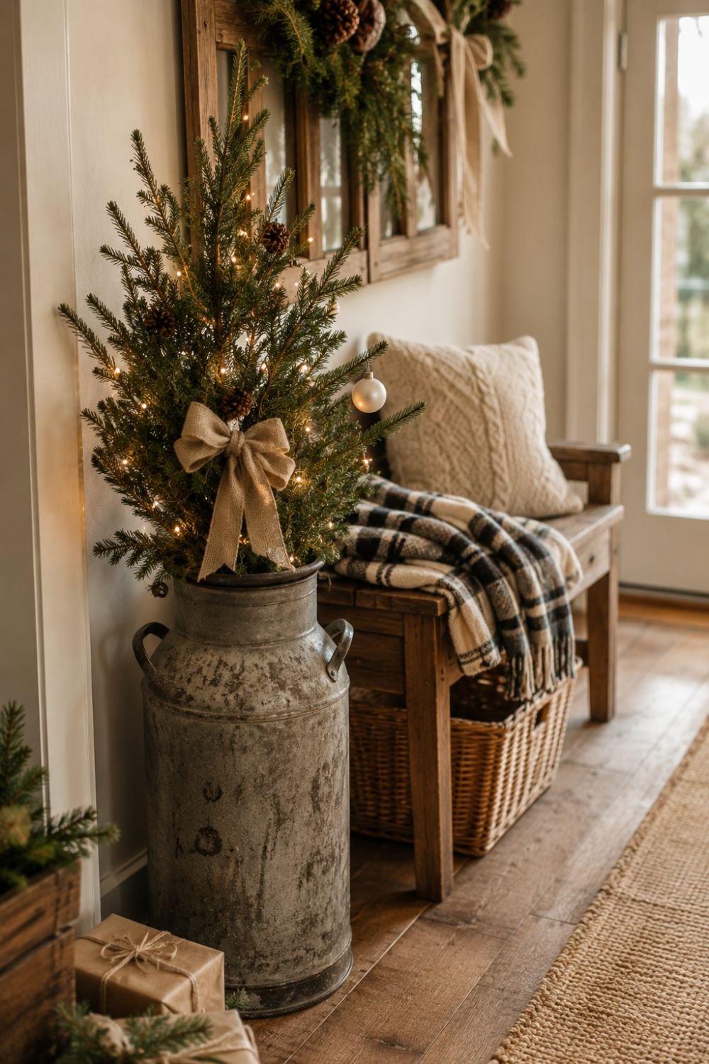 vintage milk can farmhouse christmas decor idea