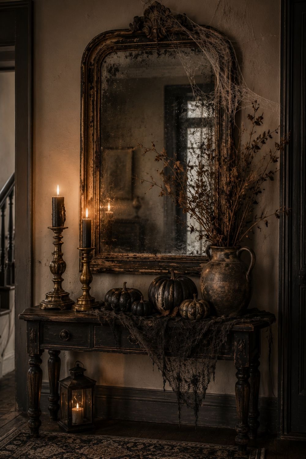 vintage mirror halloween entryway decor idea