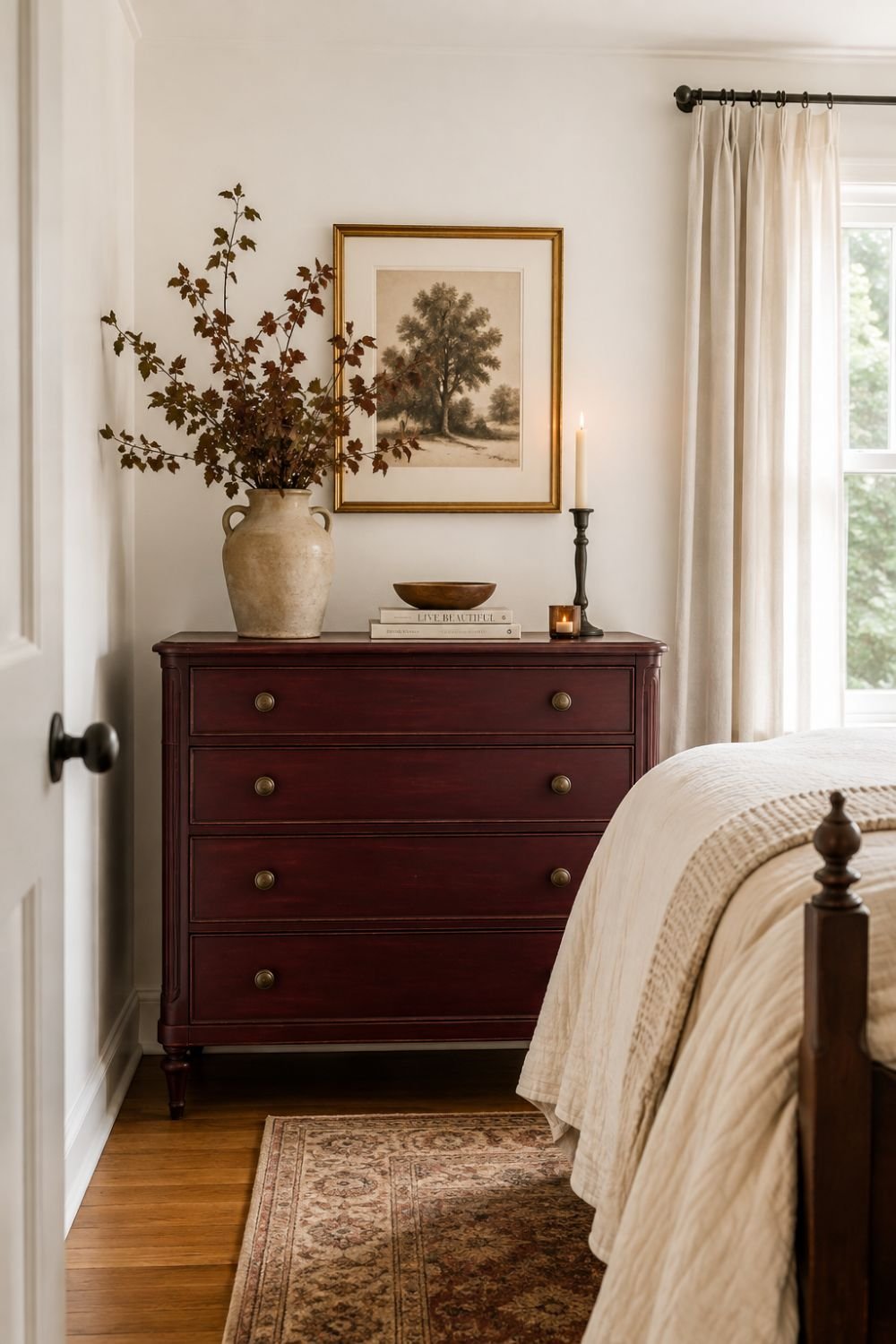 vintage piece burgundy bedroom decor idea