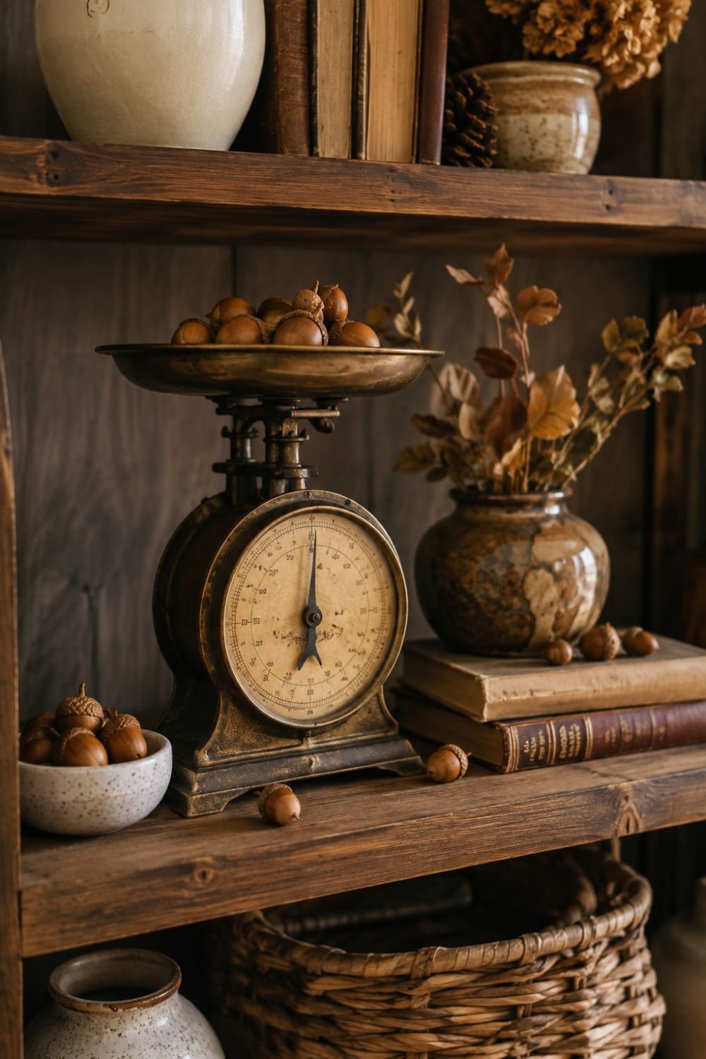 vintage scale fall shelf styling idea
