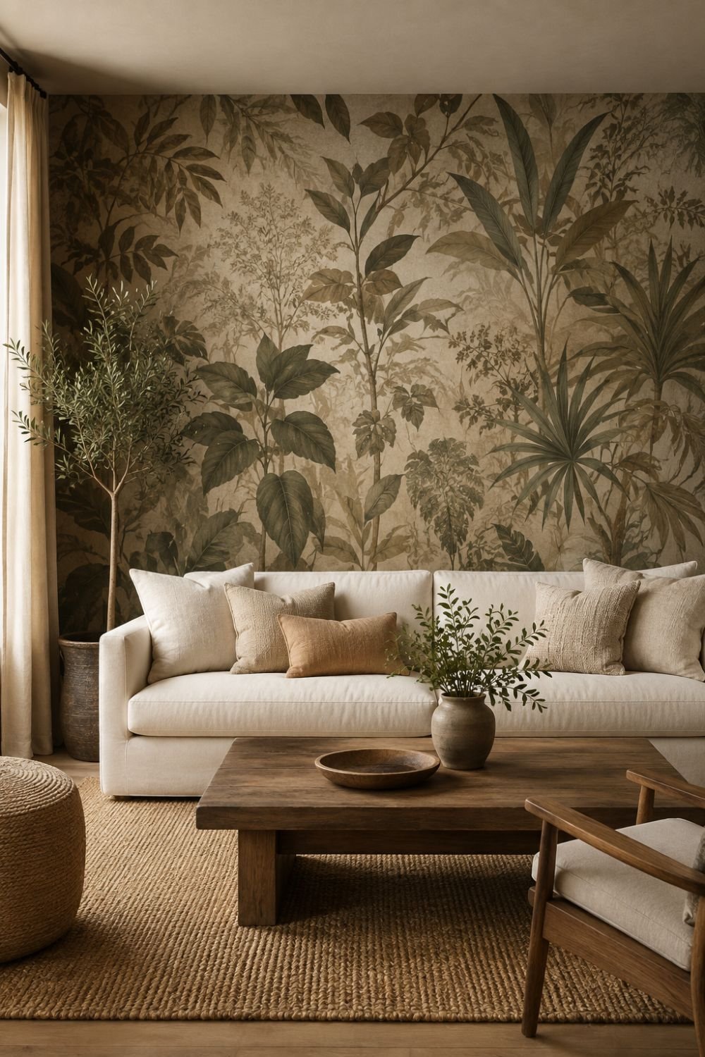 wallpaper accent living room wall decor idea