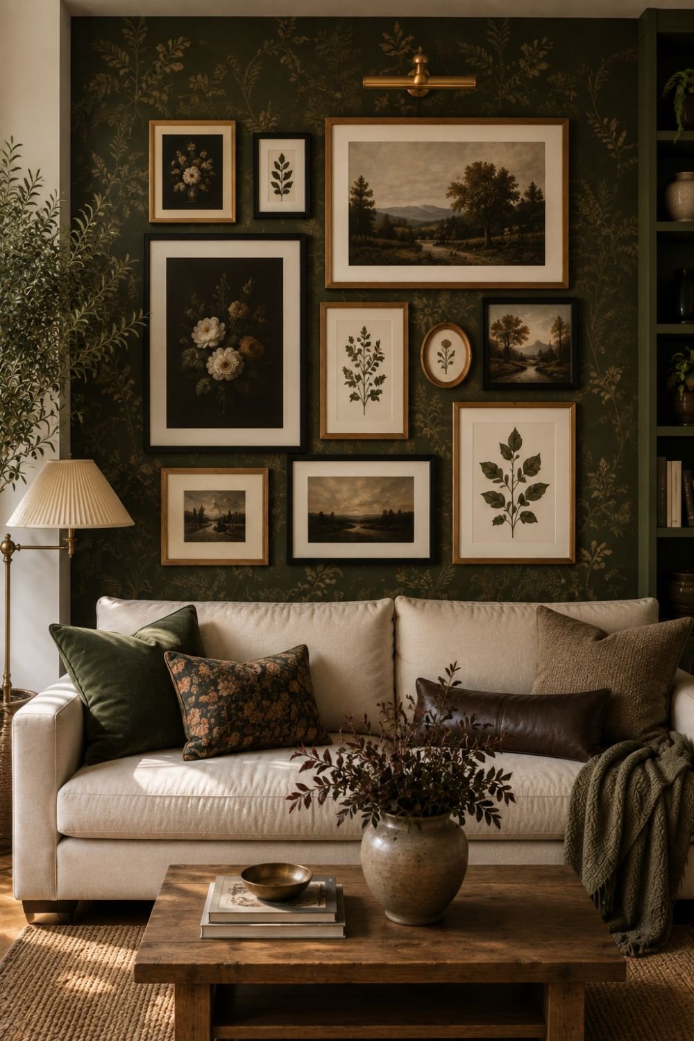 wallpaper layered gallery wall idea