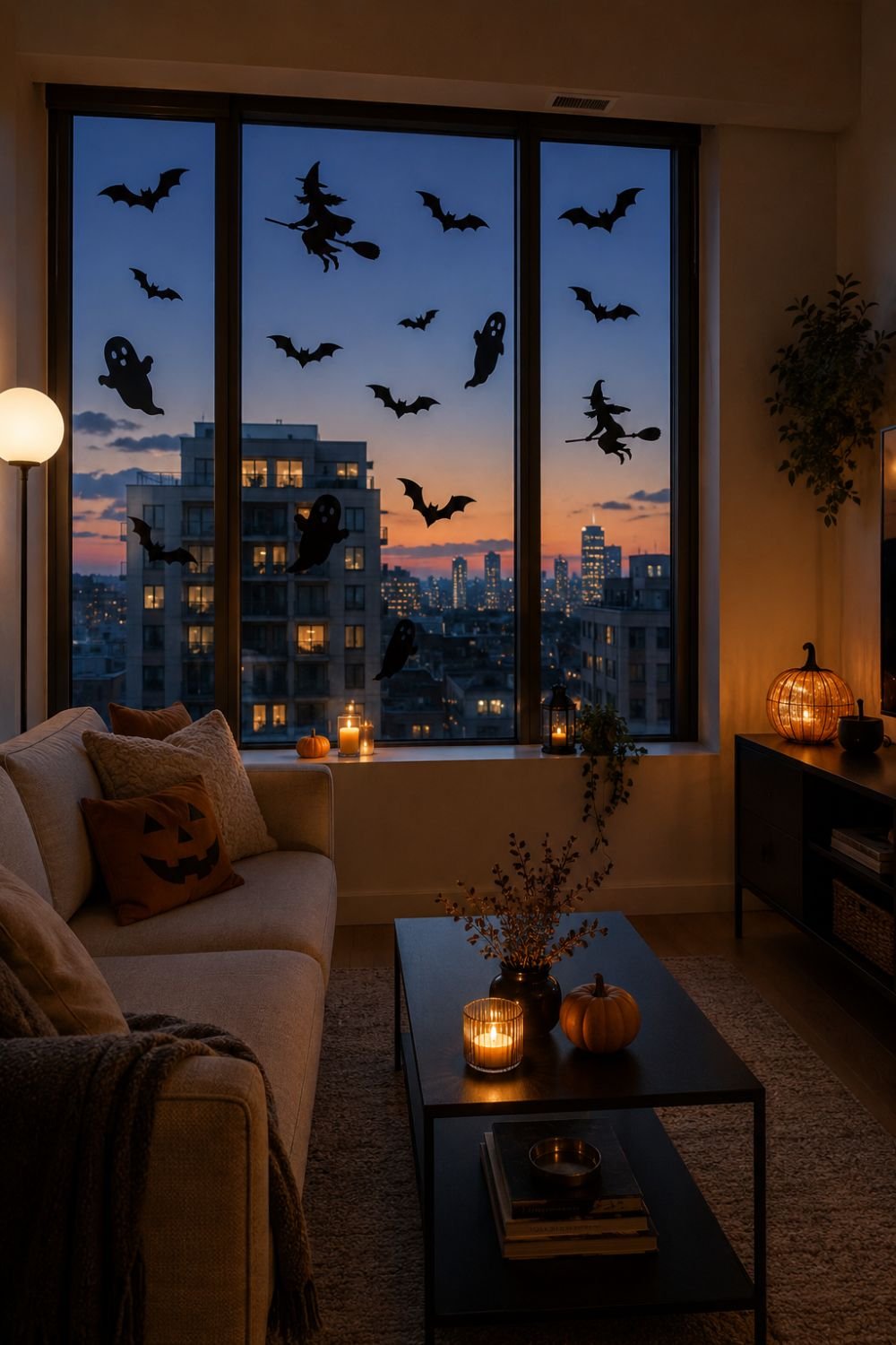 window clings small apartment halloween decor idea