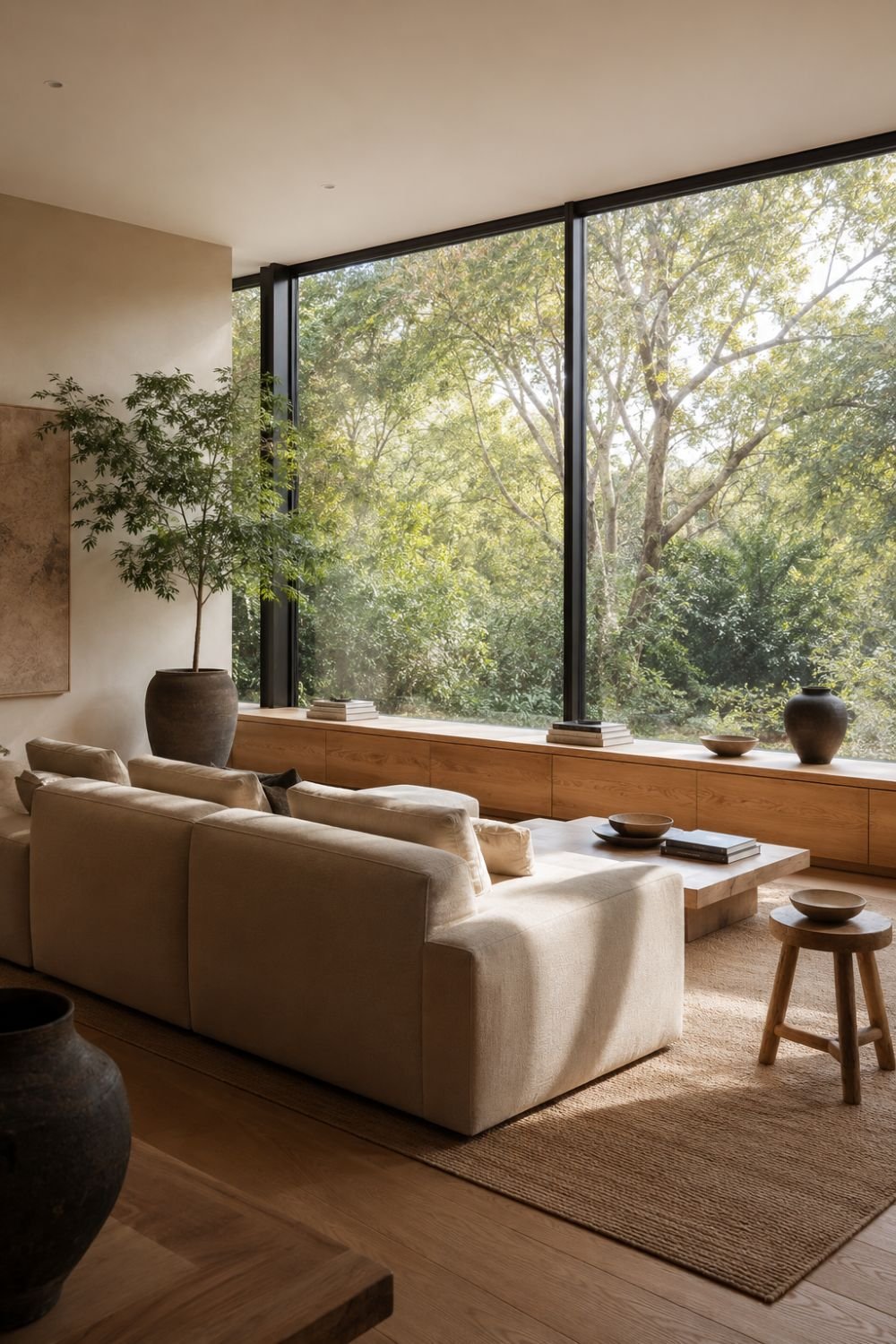 window wall living room layout idea