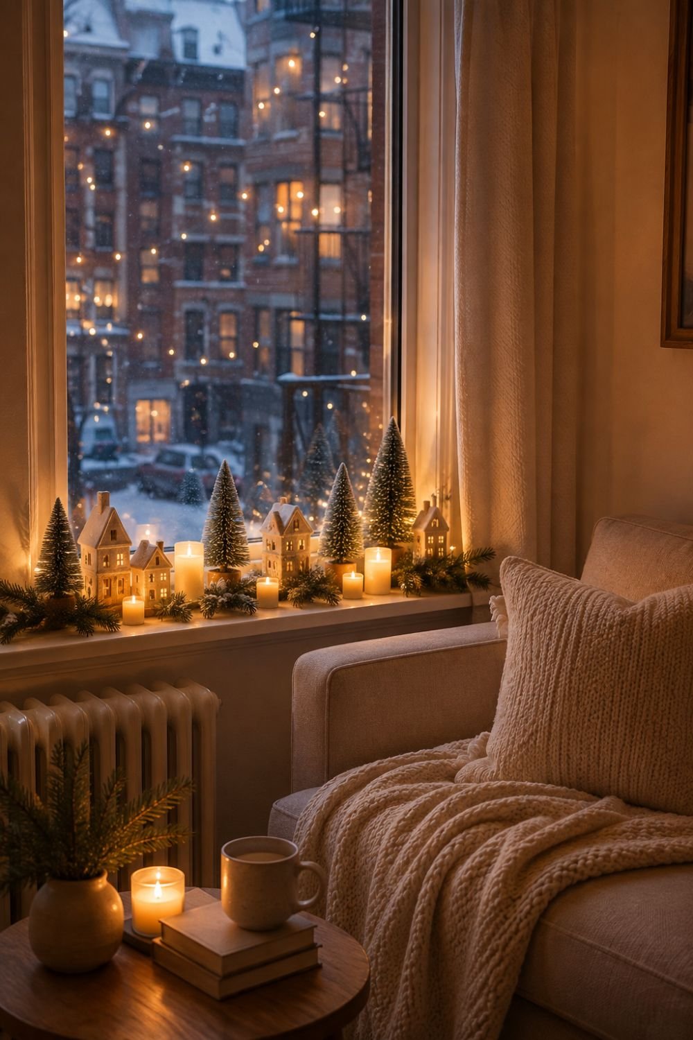 windowsill small apartment christmas decor idea