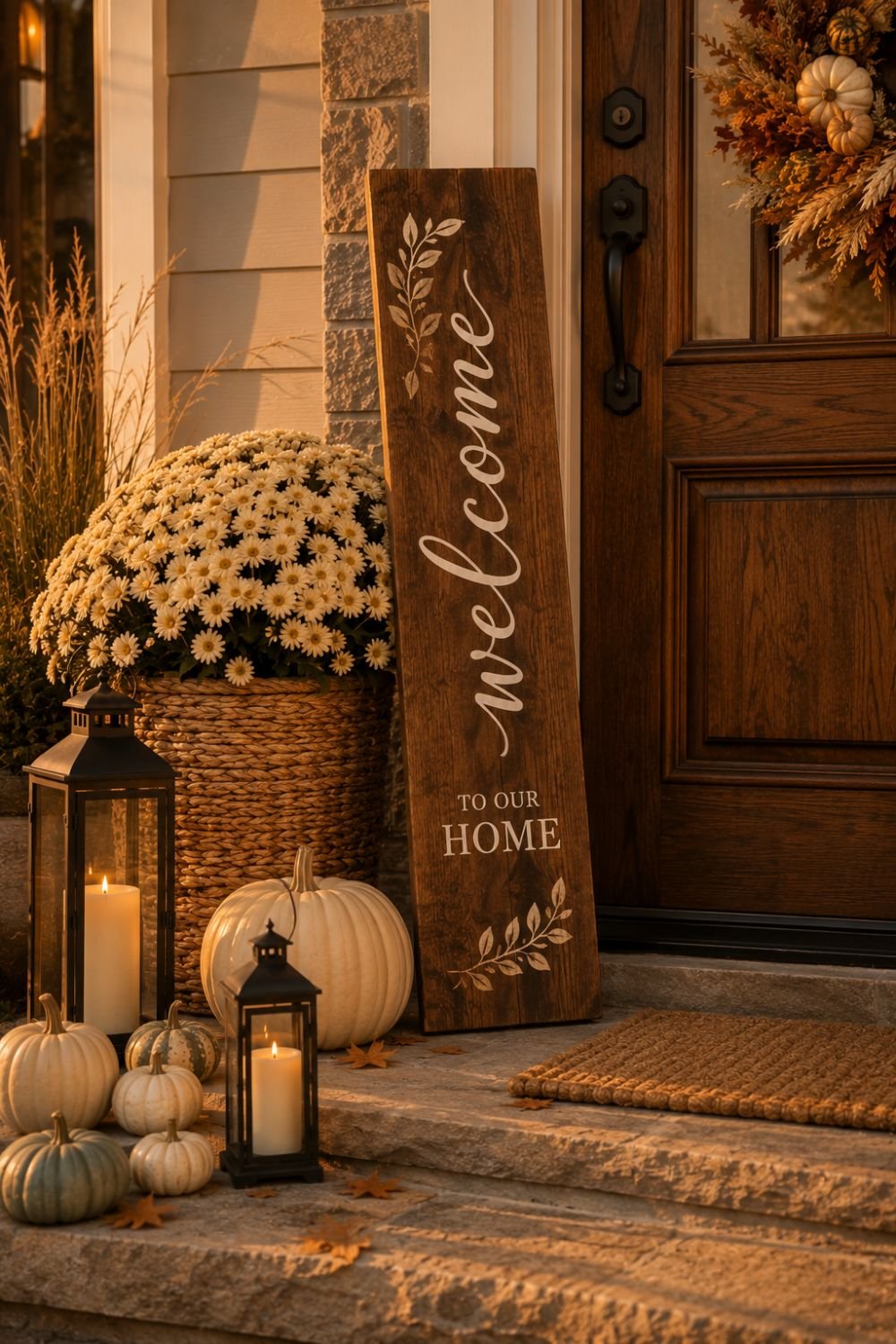 wood sign fall porch decor idea