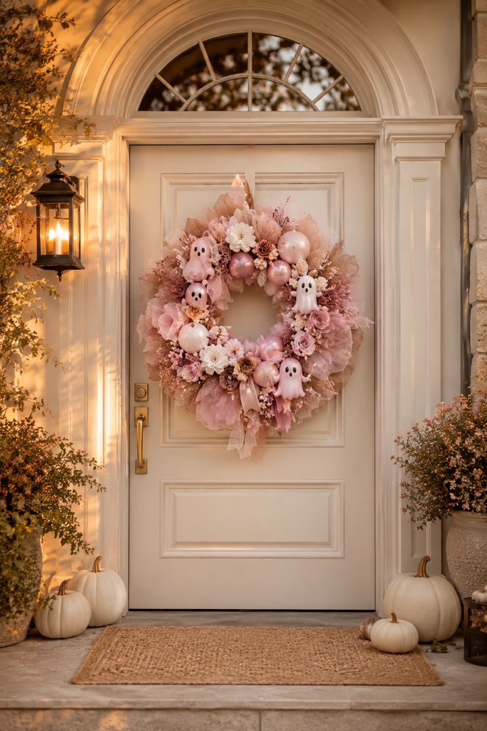 wreath pastel pink halloween decor idea