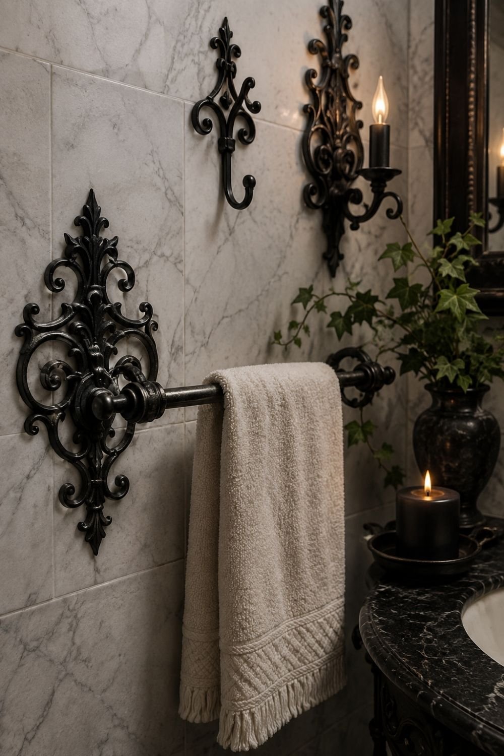 wrought iron gothic halloween bathroom decor idea
