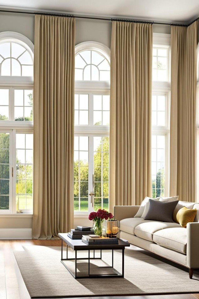 Small apartment decorating idea curtains near ceiling