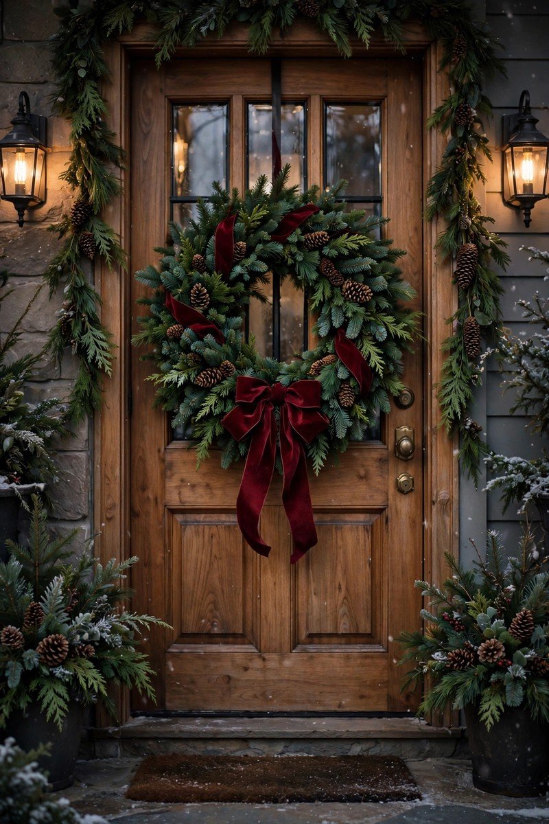 Front porch christmas decor idea door wreath