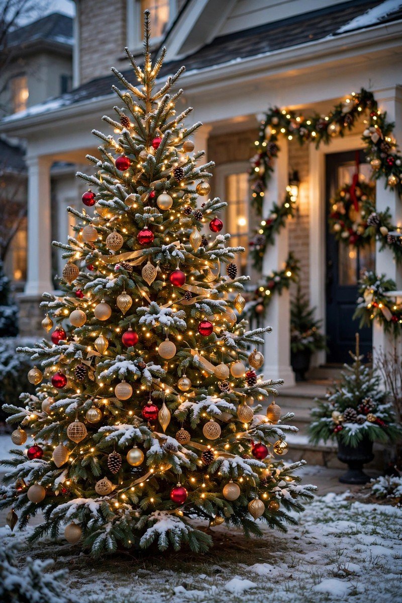 Front porch christmas decor idea outdoor tree