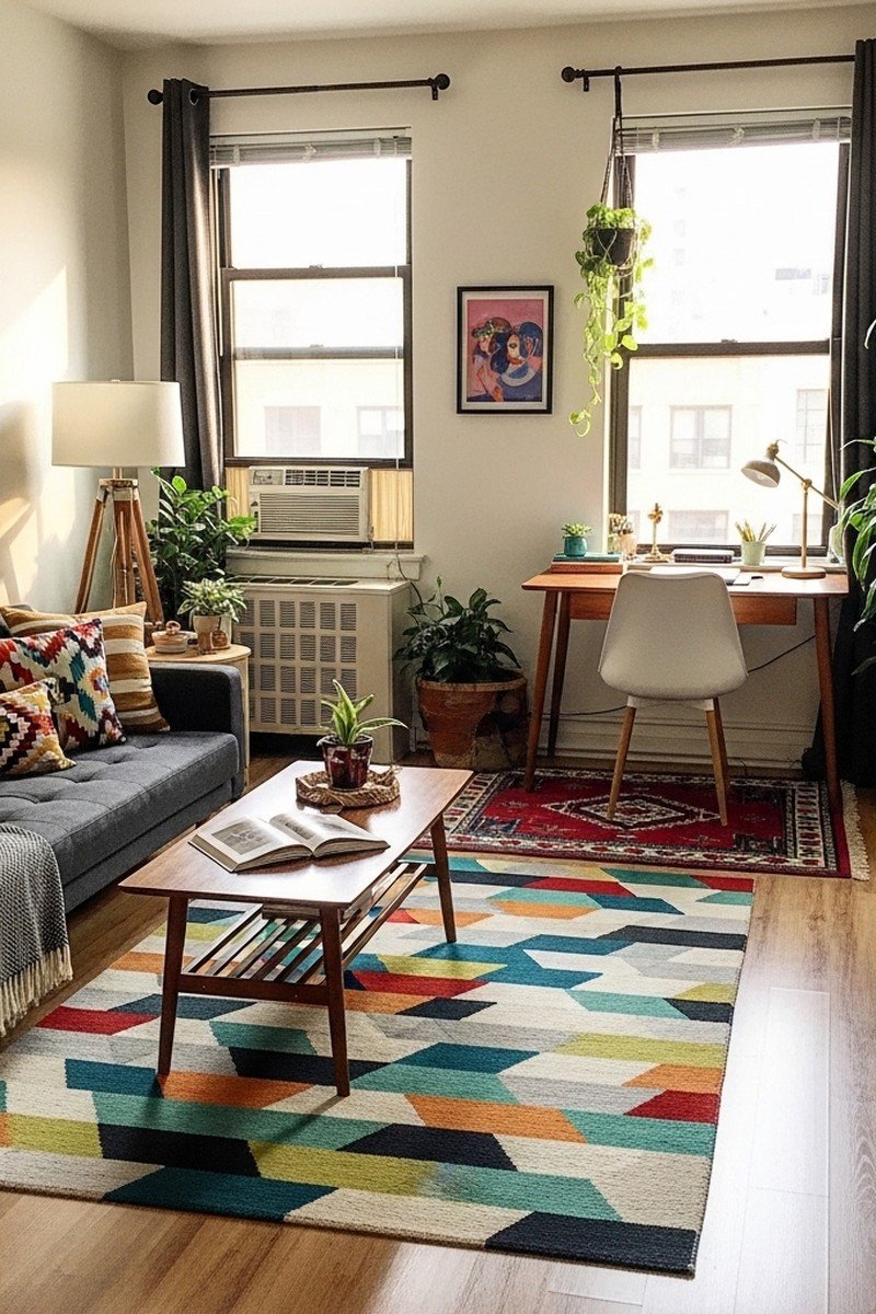 Small apartment decorating idea area rug