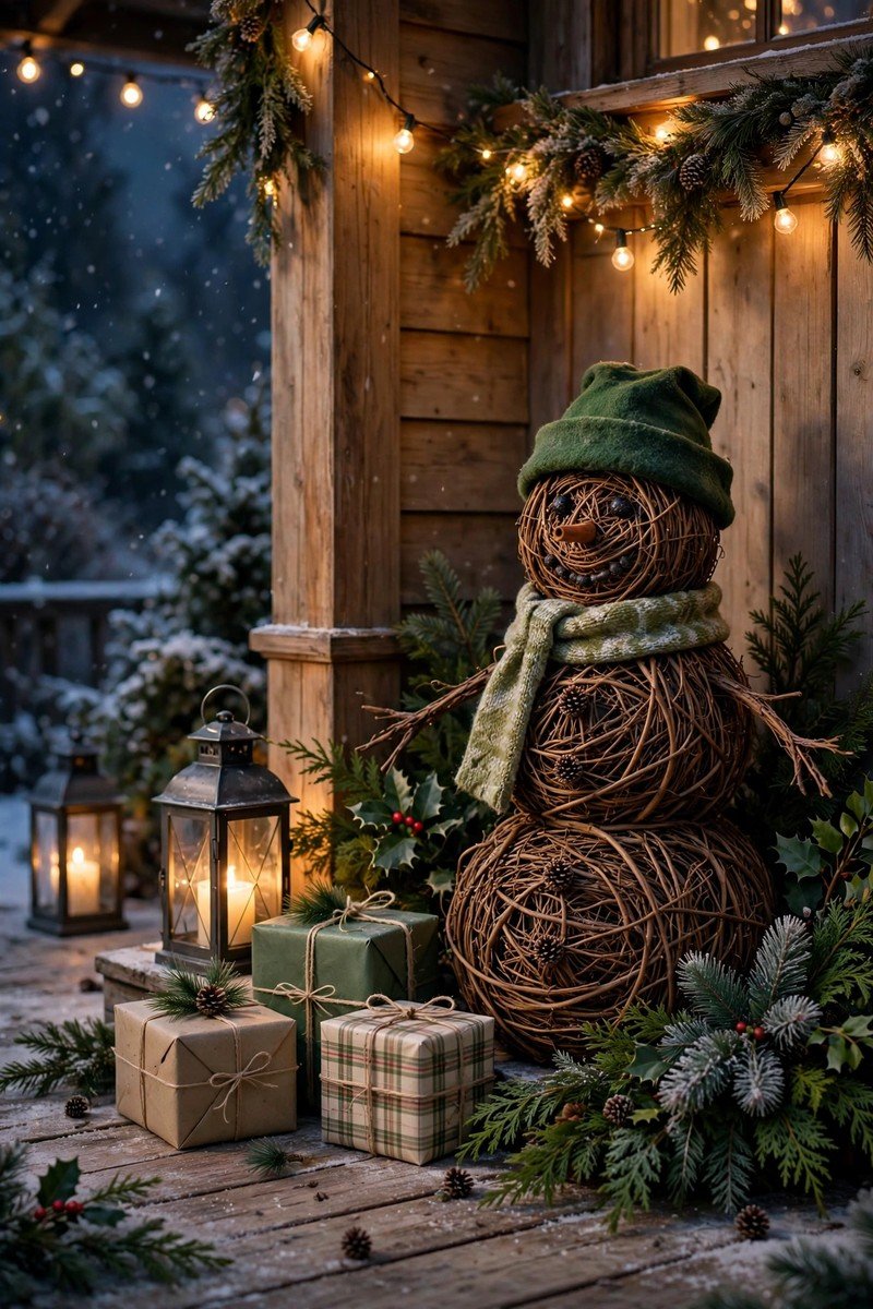 Front porch christmas decor idea snowman