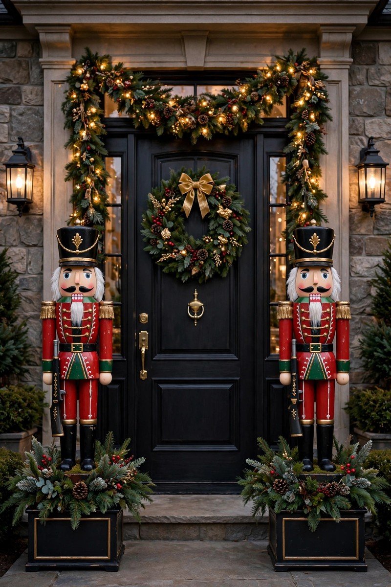 Front porch christmas decor idea nutcracker statues