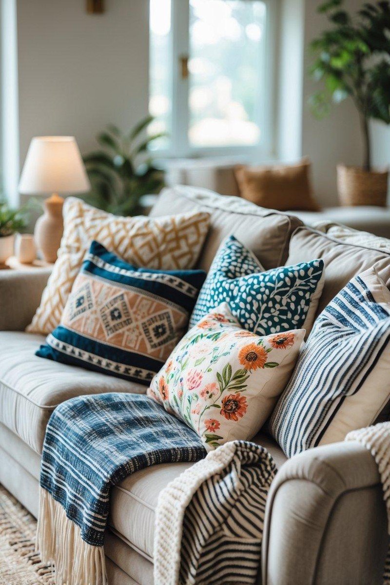 Small apartment decorating idea throw pillows