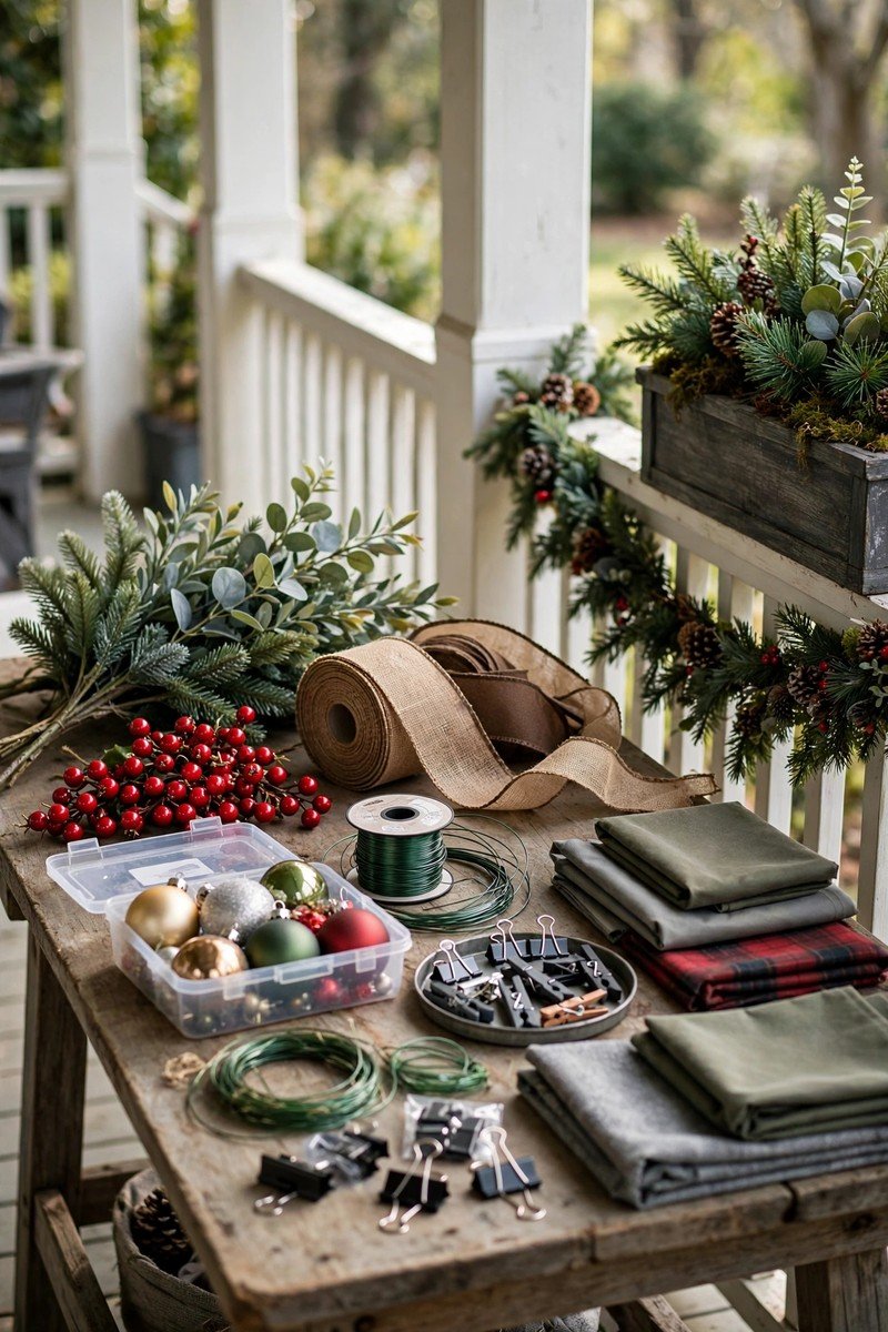 Front porch christmas decor idea weatherproof materials