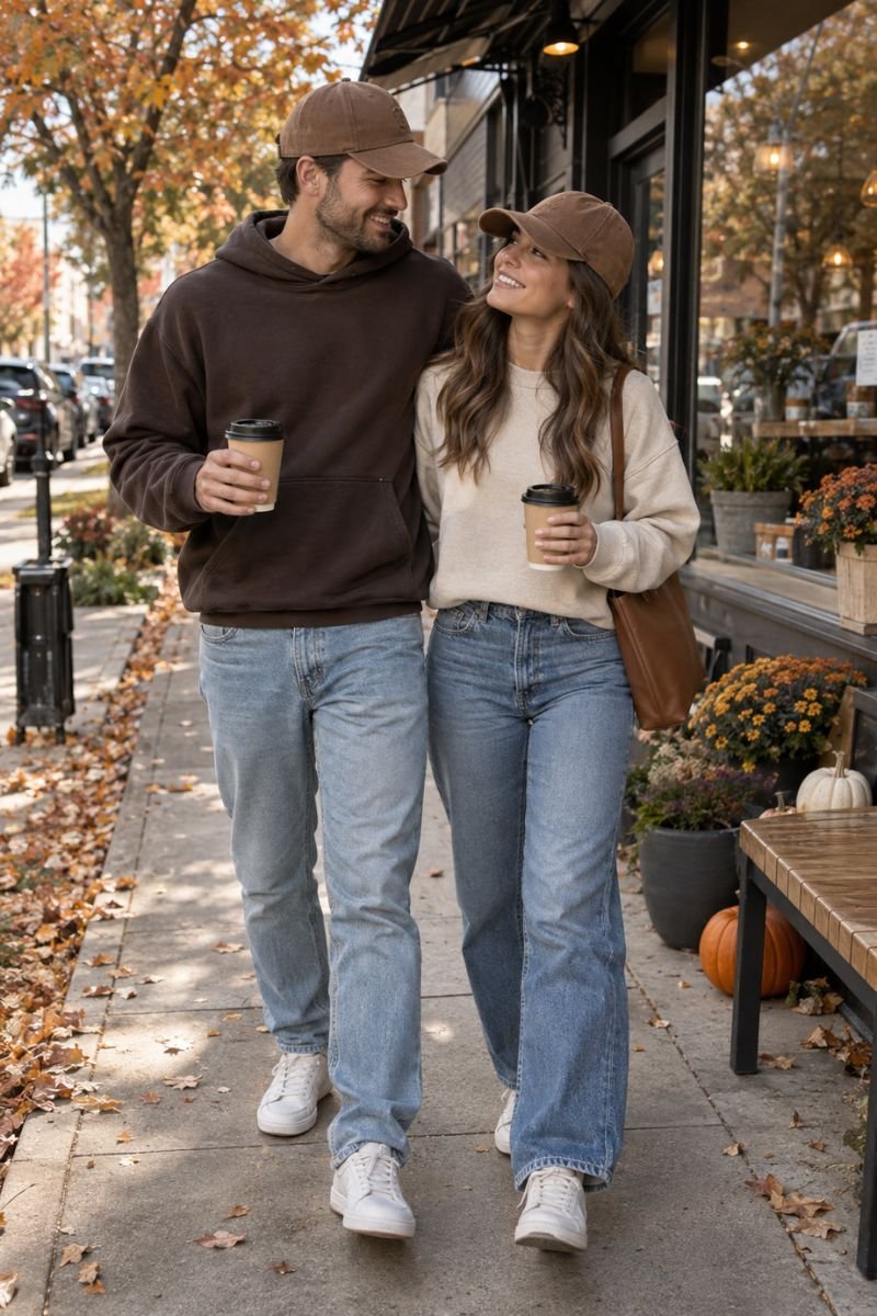 Baseball caps fall couple outfits errand day