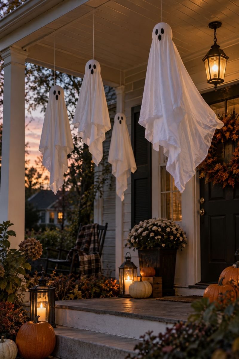 Bedsheet ghosts halloween outdoor decor