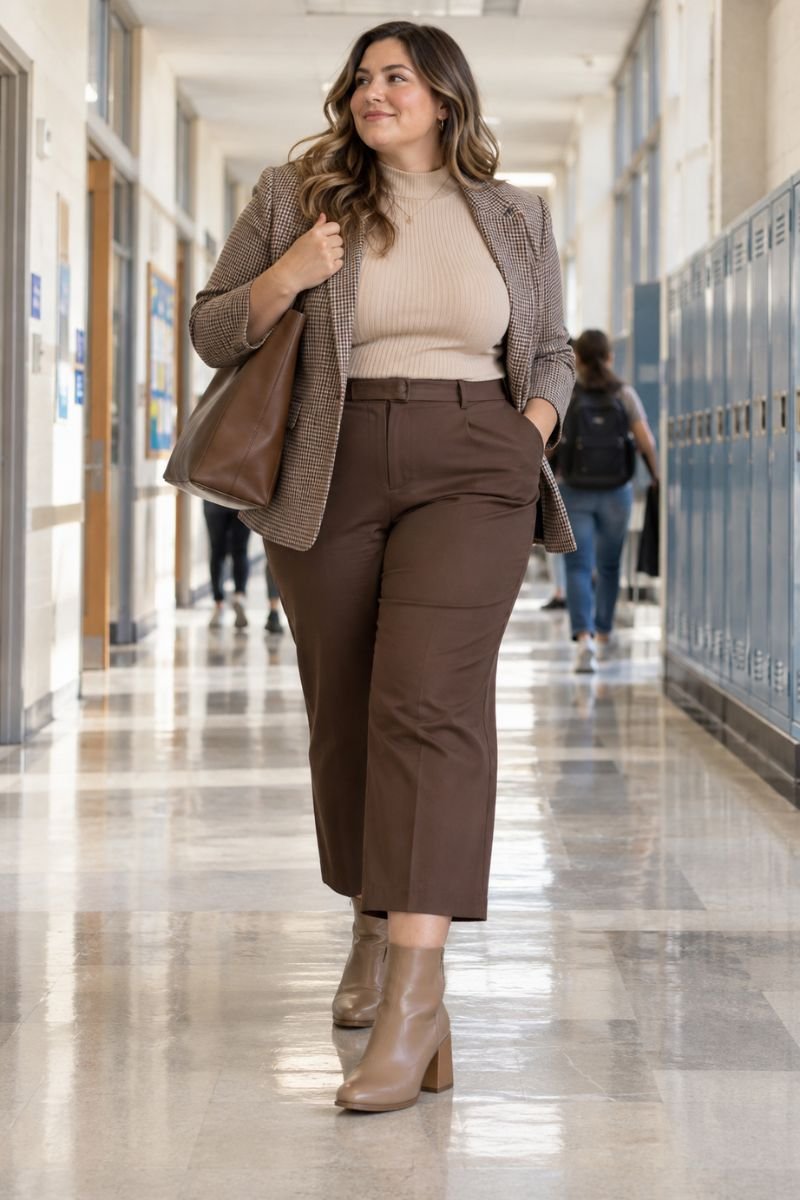Block heel boots plus size teacher outfit
