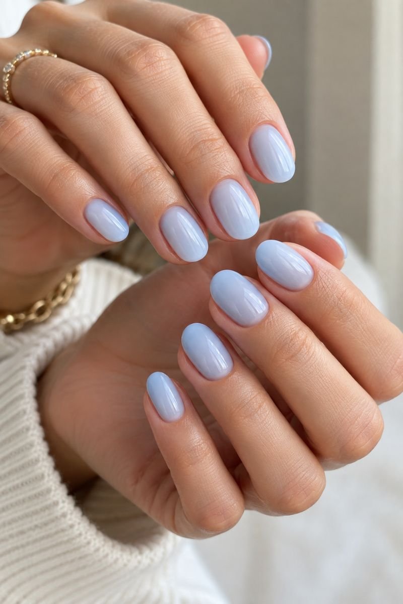 Blue nail designs idea baby blue milky