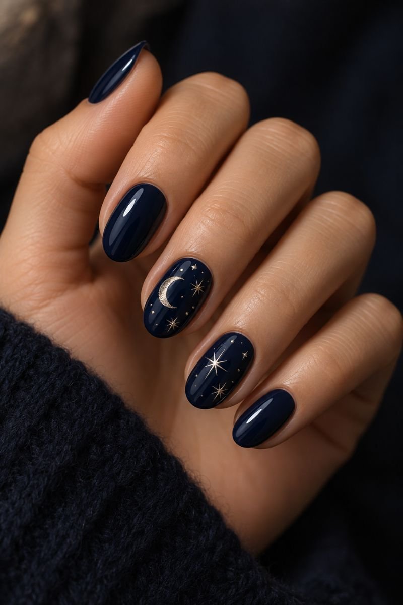 Blue nail designs idea celestial stars