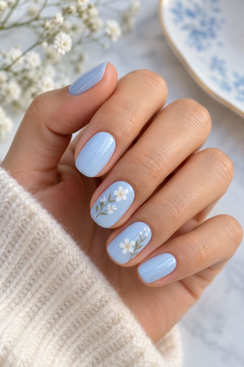 Blue nail designs idea floral art