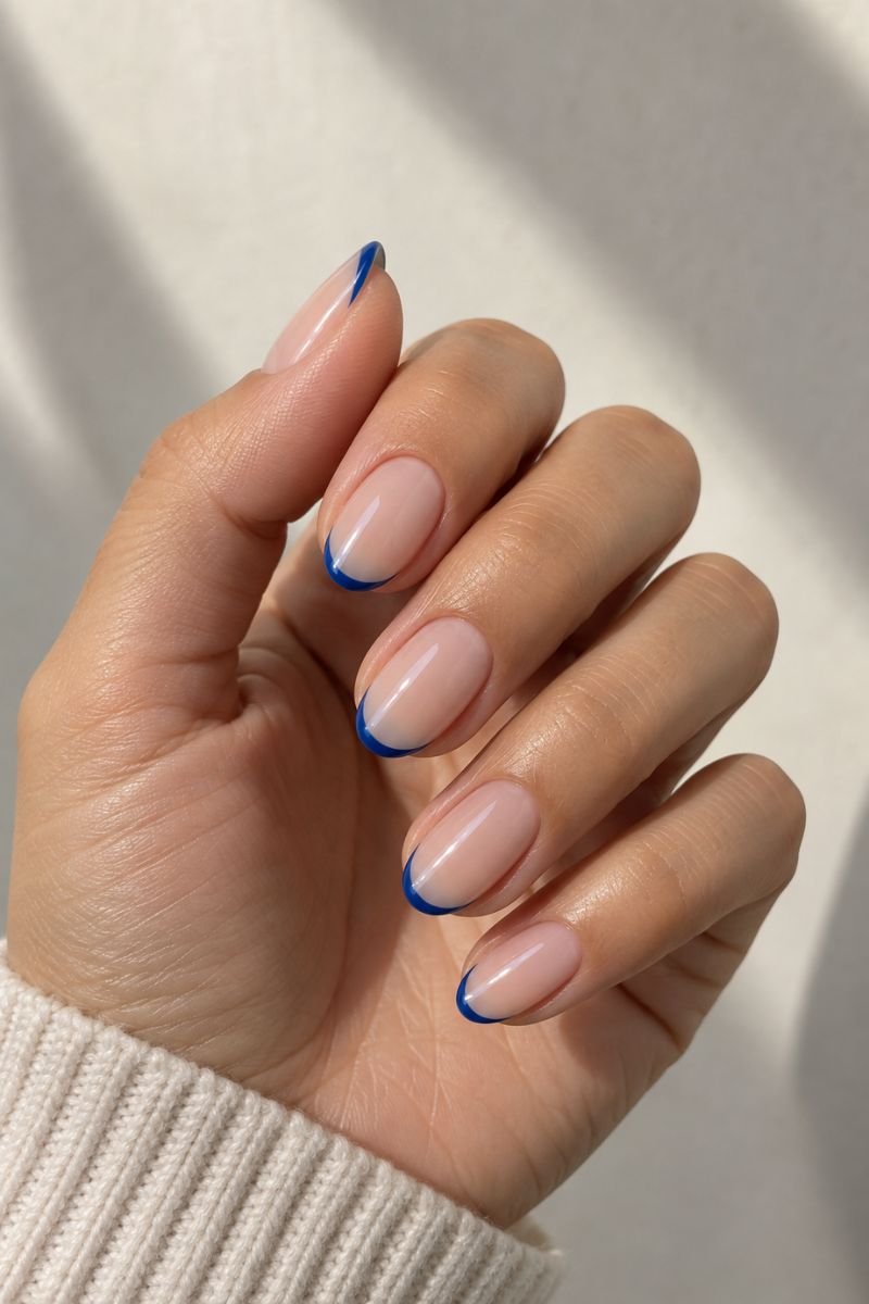 Blue nail designs idea french tip variation