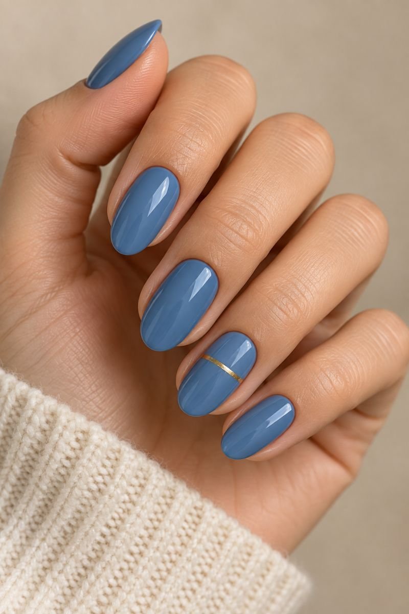 Blue nail designs idea gold accent