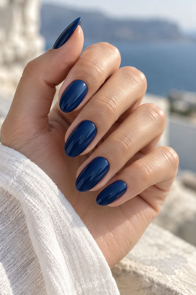 Blue nail designs idea marine blue glossy