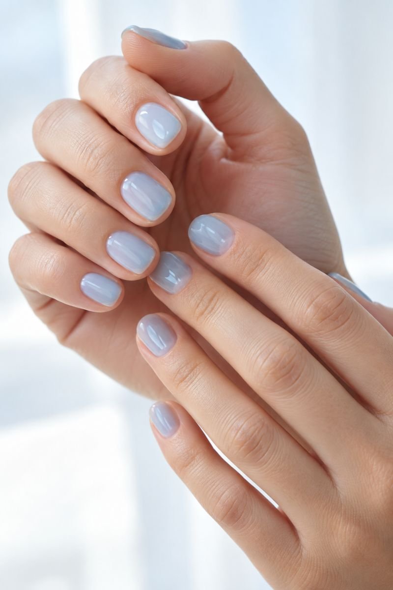 Blue nail designs idea sky blue sheer