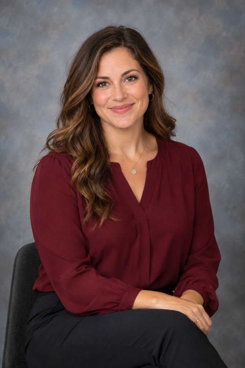 Burgundy blouse teacher picture day outfit