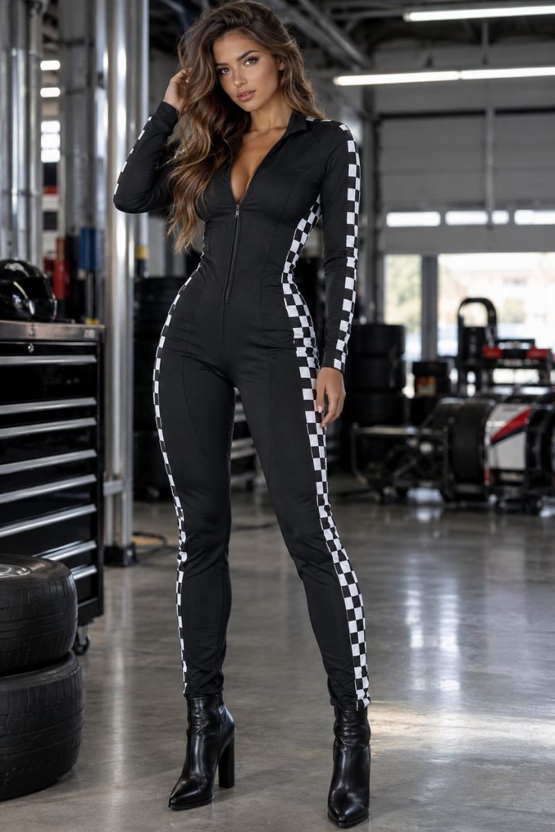 Checkered flag race car driver costume detail