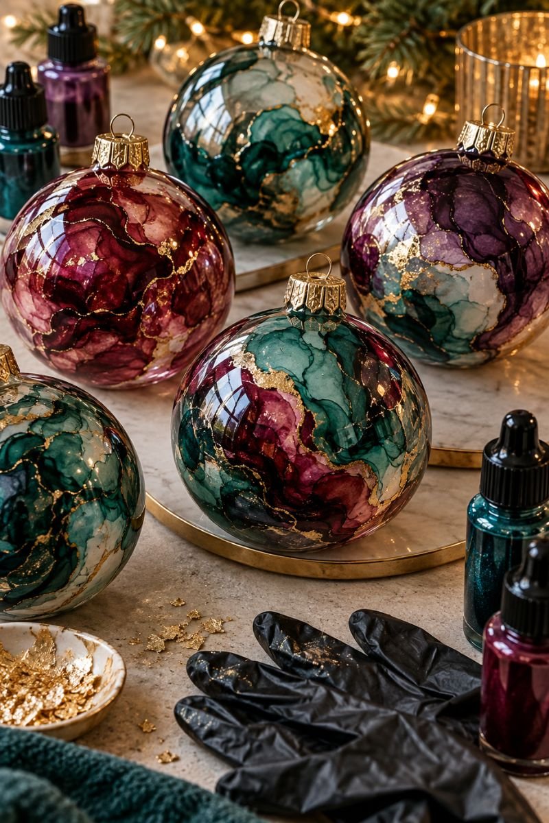 Christmas crafts for adults alcohol ink ornaments