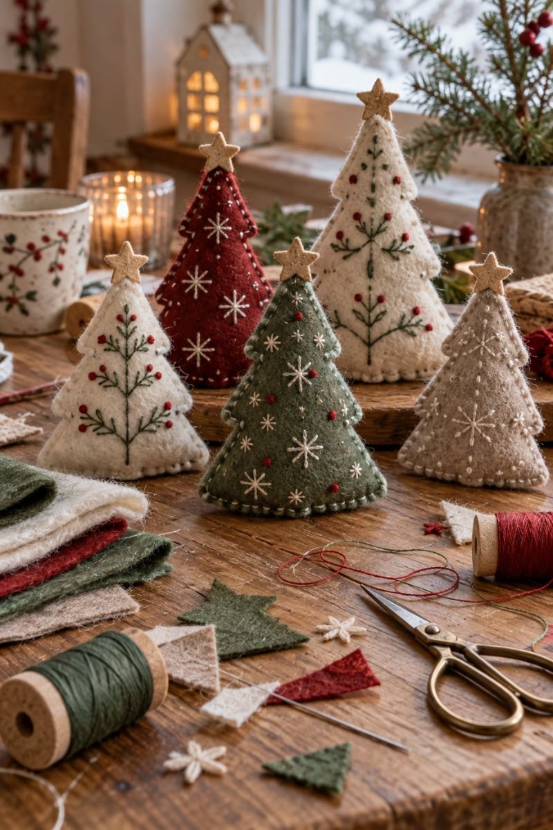 Christmas crafts for adults felt Scandi trees