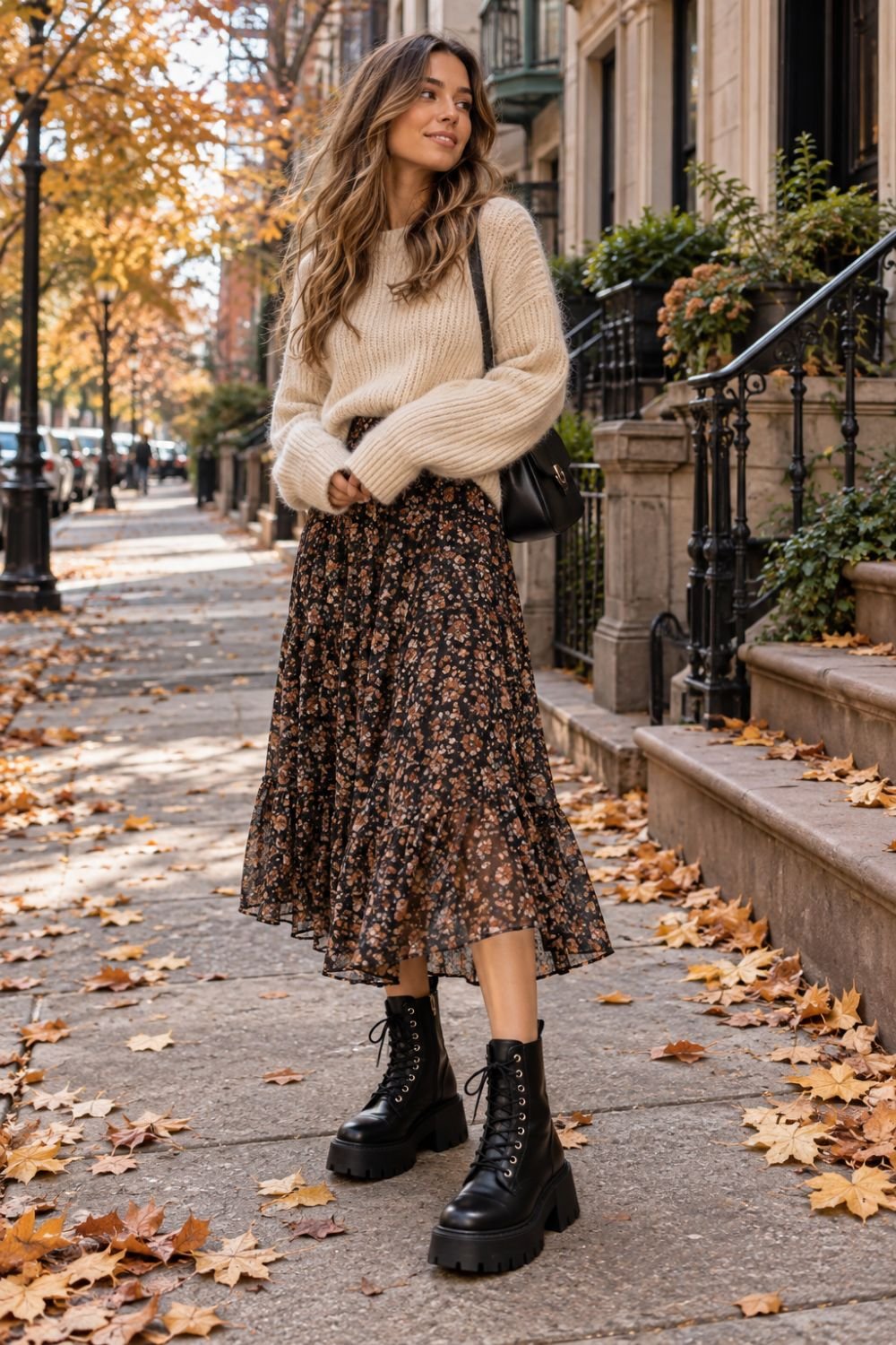 Chunky lace up boots autumn outfit idea