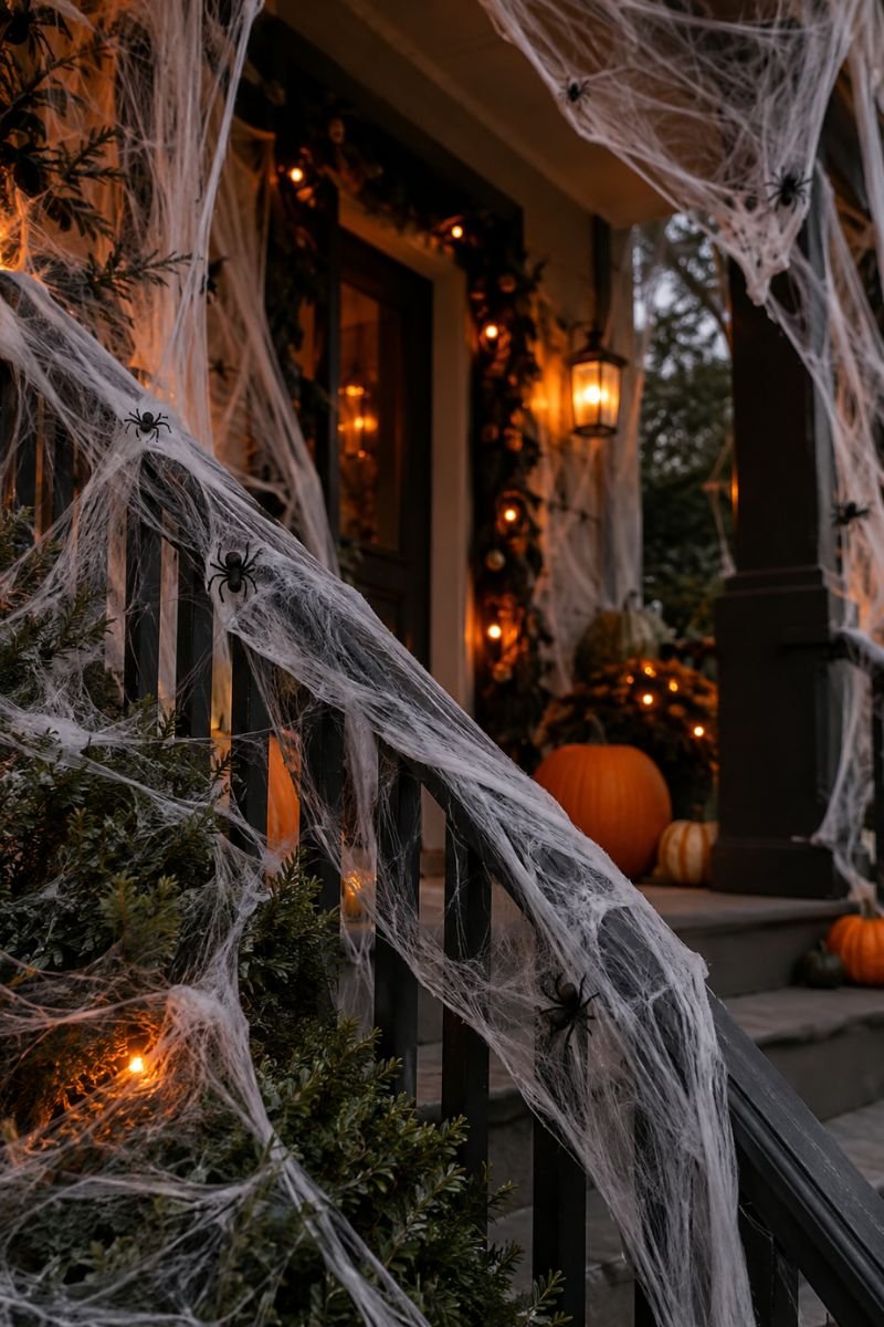 Cobweb draping halloween outdoor decor