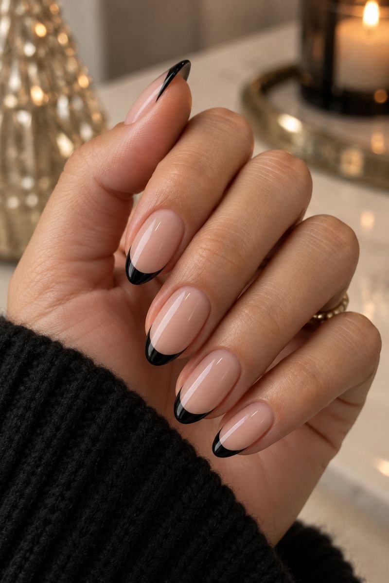 December nails idea black french tip