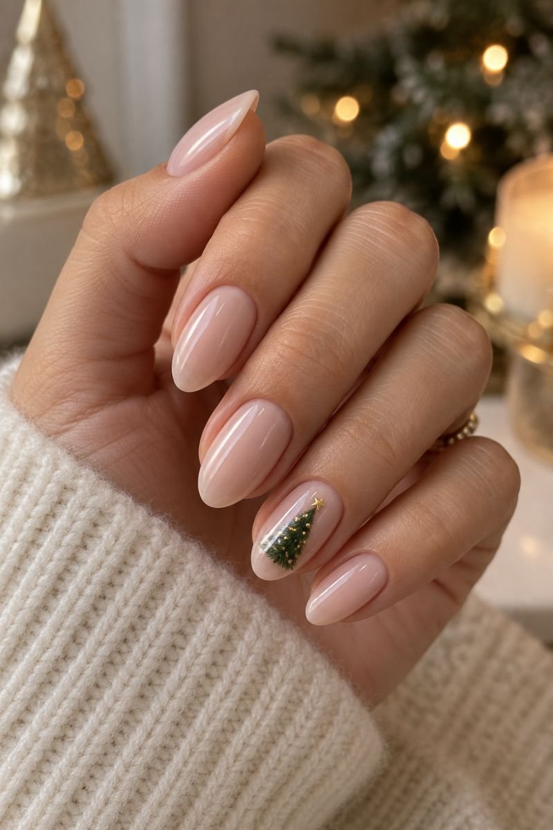 December nails idea christmas tree accent