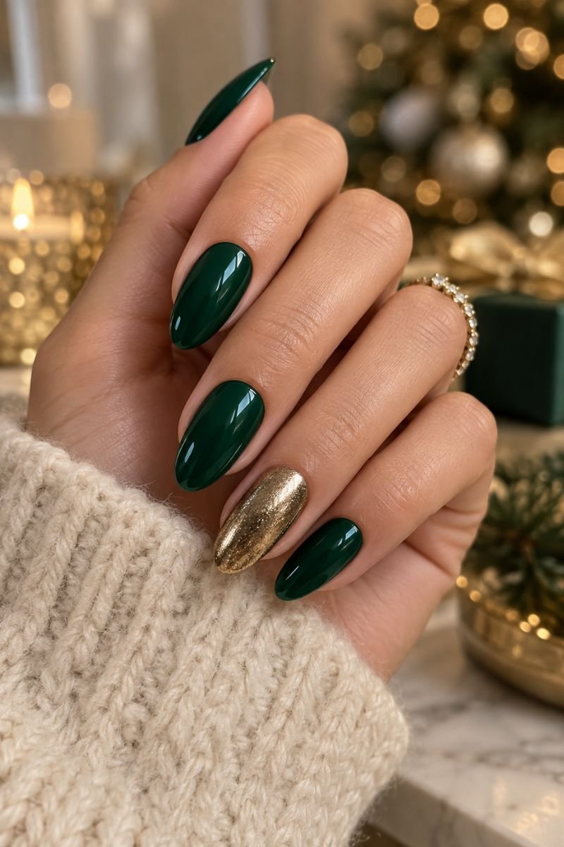 December nails idea emerald gold