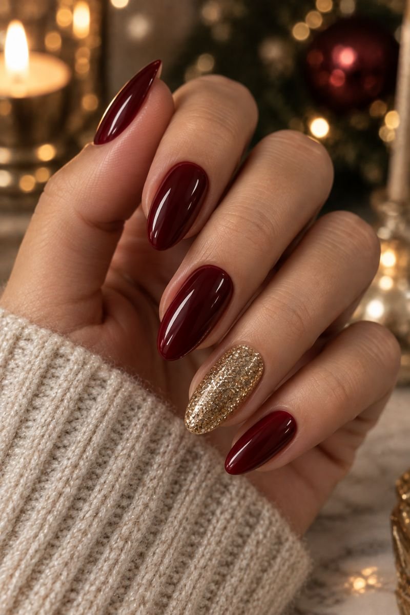 December nails idea glitter accent