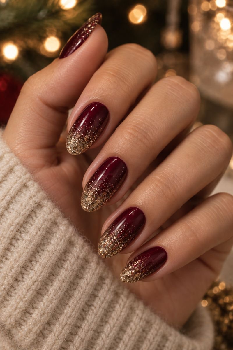 December nails idea glitter gradient