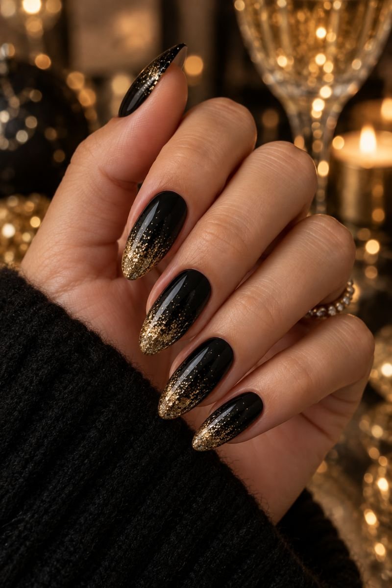 December nails idea gold glitter ombre