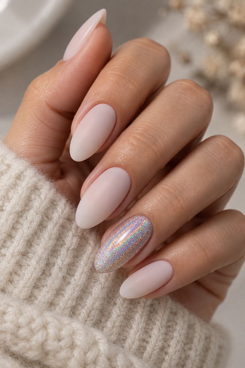 December nails idea holographic accent