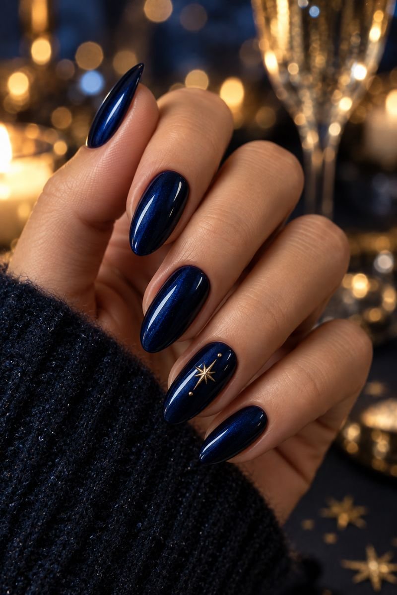 December nails idea midnight blue star