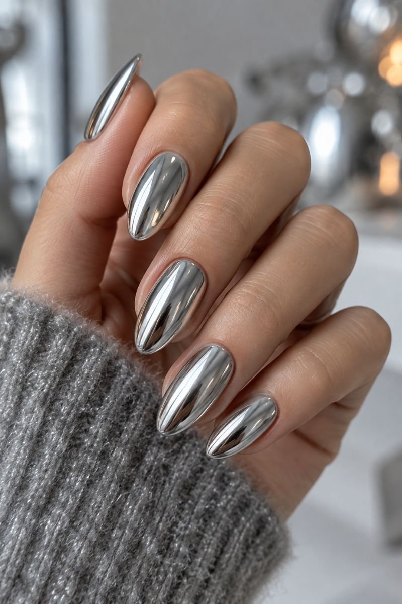 December nails idea silver chrome
