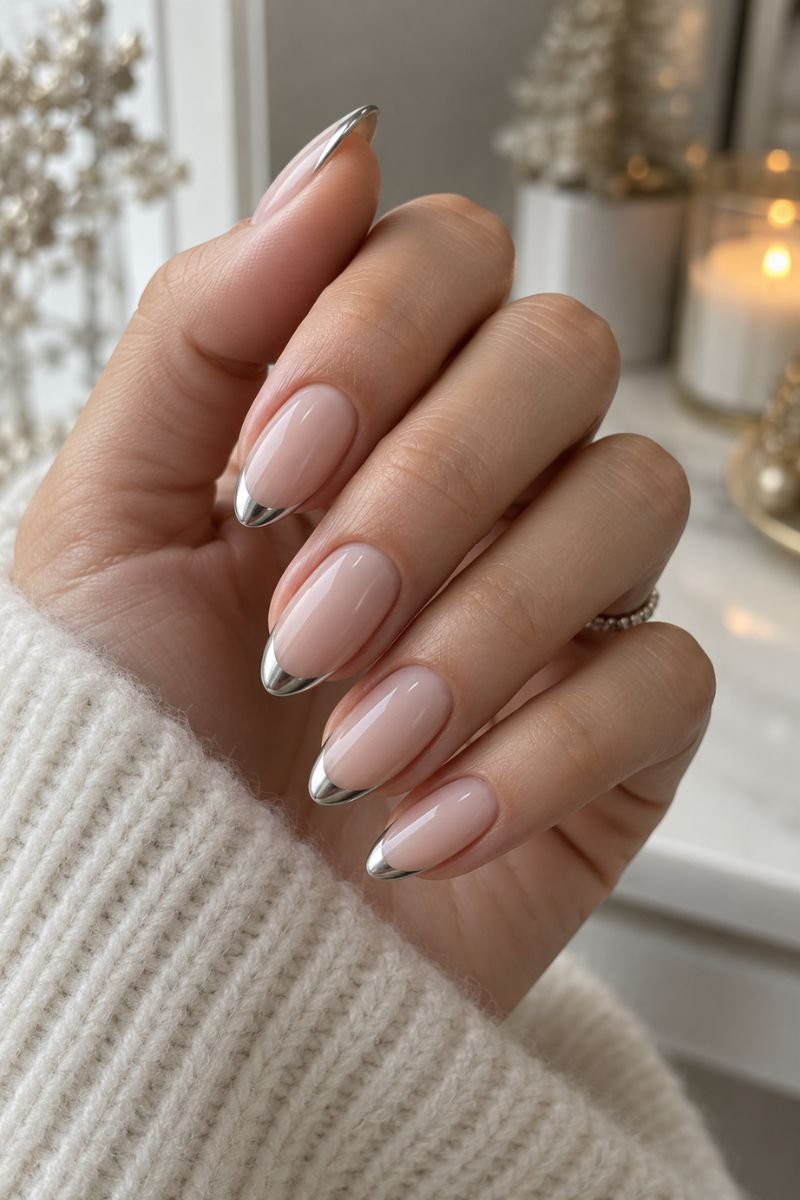 December nails idea silver french tip