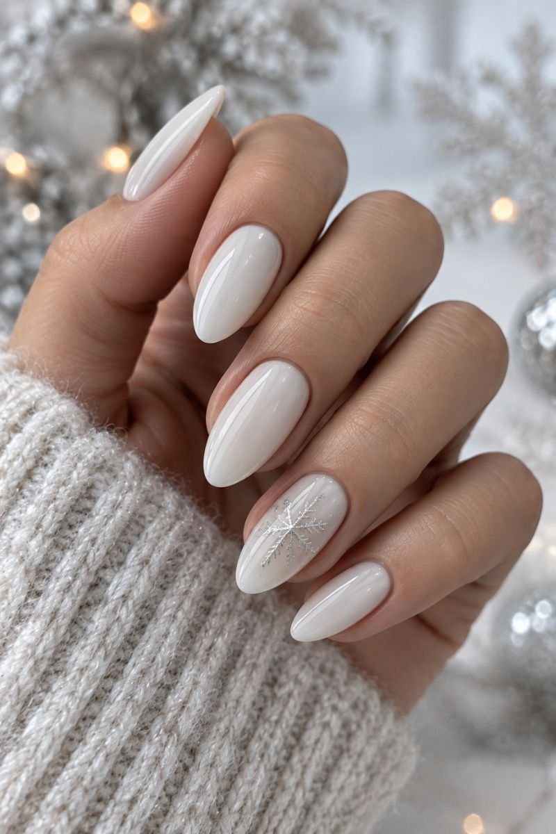 December nails idea snowflake accent
