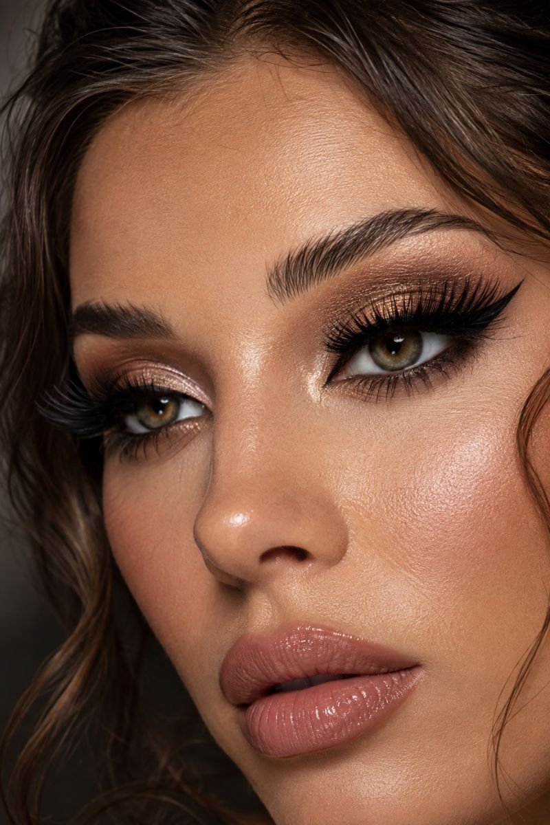 Dramatic false lashes showgirl costume makeup