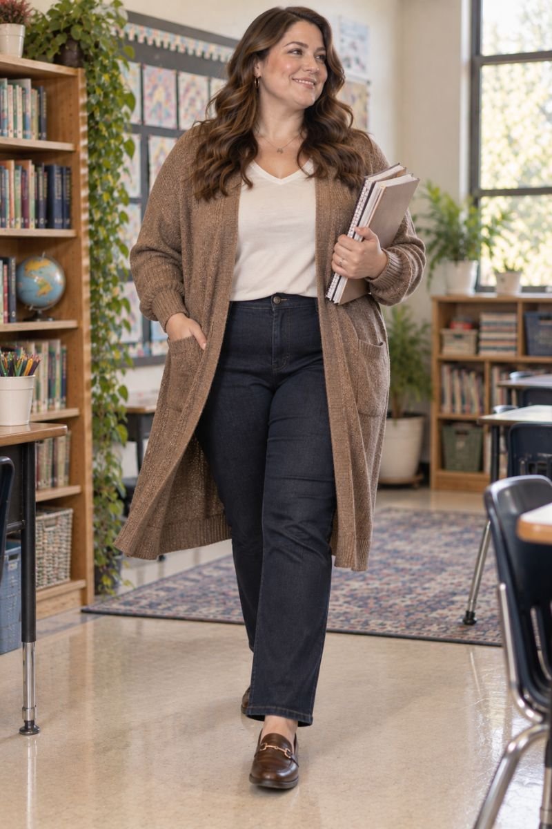 Duster cardigan plus size teacher outfit