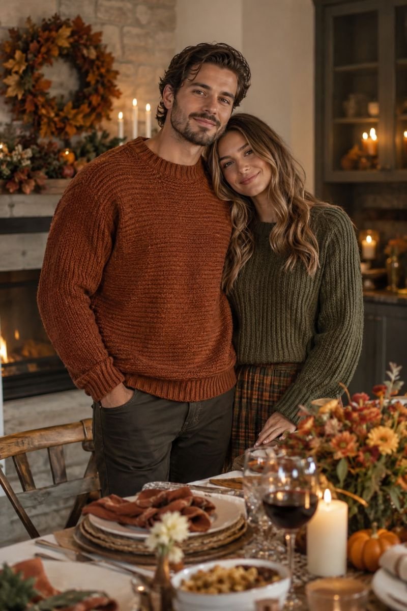 Earth tone knitwear fall couple outfits